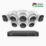 NightChroma<sup>TM</sup> NCK500 - 3K 8 Channel PoE Security System with 2 Bullet & 6 Turret Cameras, Acme Color Night Vision, f/1.0 Super Aperture, Active Alignment, Built-in Microphone, IP67, All-Metal Housing