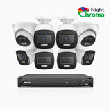 NightChroma<sup>TM</sup> NCK500 - 3K 8 Channel PoE Security System with 6 Bullet & 2 Turret Cameras, Acme Color Night Vision, f/1.0 Super Aperture, Active Alignment, Built-in Microphone, IP67, All-Metal Housing