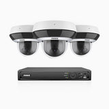HZ504P - 8 Channel 3 Cameras PTZ PoE Security System, 3K Super HD, 4X Optical Zoom, IK10 Vandal-Resistant, 2.8-12 mm Lens, Intelligent Behavior Analysis, Color Night Vision & Anti-Fog