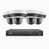 HZ504P - 8 Channel 4 Cameras PTZ PoE Security System, 3K Super HD, 4X Optical Zoom, IK10 & IP67, 2.8-12 mm Lens, Intelligent Behavior Analysis, Color Night Vision & Anti-Fog