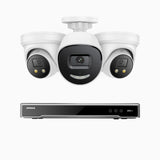 H800X - 4K 8 Channel PoE Security System with 1 Bullet & 2 Turret Cameras, 1/1.8'' BSI Sensor, f/1.6 Aperture (0.003 Lux), Siren & Strobe Alarm,Two-Way Audio, Human & Vehicle Detection,  Perimeter Protection, Works with Alexa, All-Metal Housing
