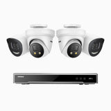 H800X - 4K 8 Channel PoE Security System with 2 Bullet & 2 Turret Cameras, 1/1.8'' BSI Sensor, f/1.6 Aperture (0.003 Lux), Siren & Strobe Alarm,Two-Way Audio, Human & Vehicle Detection, Perimeter Protection, Works with Alexa, All-Metal Housing