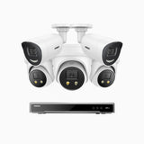 H800X - 4K 8 Channel PoE Security System with 2 Bullet & 3 Turret Cameras, 1/1.8'' BSI Sensor, f/1.6 Aperture (0.003 Lux), Siren & Strobe Alarm,Two-Way Audio, Human & Vehicle Detection, Perimeter Protection, Works with Alexa, All-Metal Housing
