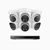 H800X - 4K 8 Channel PoE Security System with 2 Bullet & 4 Turret Cameras, 1/1.8'' BSI Sensor, f/1.6 Aperture (0.003 Lux), Siren & Strobe Alarm,Two-Way Audio, Human & Vehicle Detection, Perimeter Protection, Works with Alexa, All-Metal Housing
