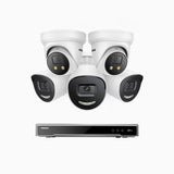 H800X - 4K 8 Channel PoE Security System with 3 Bullet & 2 Turret Cameras, 1/1.8'' BSI Sensor, f/1.6 Aperture (0.003 Lux), Siren & Strobe Alarm,Two-Way Audio, Human & Vehicle Detection, Perimeter Protection, Works with Alexa, All-Metal Housing