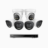 H800X - 4K 8 Channel PoE Security System with 4 Bullet & 2 Turret Cameras, 1/1.8'' BSI Sensor, f/1.6 Aperture (0.003 Lux), Siren & Strobe Alarm,Two-Way Audio, Human & Vehicle Detection, Perimeter Protection, Works with Alexa, All-Metal Housing