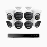 H800X - 4K 8 Channel PoE Security System with 6 Bullet & 2 Turret Cameras, 1/1.8'' BSI Sensor, f/1.6 Aperture (0.003 Lux), Siren & Strobe Alarm,Two-Way Audio, Human & Vehicle Detection, Perimeter Protection, Works with Alexa, All-Metal Housing