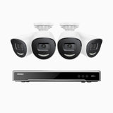 H800X - 4K 8 Channel 4 Cameras PoE Security System, 1/1.8'' BSI Sensor, f/1.6 Aperture (0.003 Lux), Siren & Strobe Alarm,Two-Way Audio, Human & Vehicle Detection, Perimeter Protection, All-Metal Housing