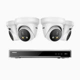 H800X - 4K 8 Channel 4 Cameras PoE Security System, 1/1.8'' BSI Sensor, f/1.6 Aperture (0.003 Lux), Siren & Strobe Alarm,Two-Way Audio, Human & Vehicle Detection, Perimeter Protection, All-Metal Housing