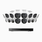 H800X - 4K 16 Channel PoE Security System with 10 Bullet & 6 Turret Cameras, 1/1.8'' BSI Sensor, f/1.6 Aperture (0.003 Lux), Siren & Strobe Alarm, Two-Way Audio, Human & Vehicle Detection, Perimeter Protection, Works with Alexa, All-Metal Housing