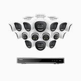 H800X - 4K 16 Channel PoE Security System with 12 Bullet & 4 Turret Cameras, 1/1.8'' BSI Sensor, f/1.6 Aperture (0.003 Lux), Siren & Strobe Alarm,Two-Way Audio, Human & Vehicle Detection, Perimeter Protection, Works with Alexa, All-Metal Housing