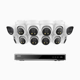 H800X - 4K 16 Channel PoE Security System with 2 Bullet & 10 Turret Cameras, 1/1.8'' BSI Sensor, f/1.6 Aperture (0.003 Lux), Siren & Strobe Alarm,Two-Way Audio, Human & Vehicle Detection, Perimeter Protection, Works with Alexa, All-Metal Housing