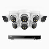 H800X - 4K 16 Channel PoE Security System with 2 Bullet & 6 Turret Cameras, 1/1.8'' BSI Sensor, f/1.6 Aperture (0.003 Lux), Siren & Strobe Alarm,Two-Way Audio, Human & Vehicle Detection, Perimeter Protection, Works with Alexa, All-Metal Housing
