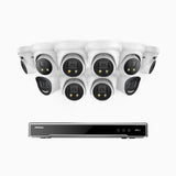 H800X - 4K 16 Channel PoE Security System with 2 Bullet & 8 Turret Cameras, 1/1.8'' BSI Sensor, f/1.6 Aperture (0.003 Lux), Siren & Strobe Alarm,Two-Way Audio, Human & Vehicle Detection,  Perimeter Protection, Works with Alexa, All-Metal Housing