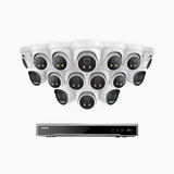 H800X - 4K 16 Channel PoE Security System with 4 Bullet & 12 Turret Cameras, 1/1.8'' BSI Sensor, f/1.6 Aperture (0.003 Lux), Siren & Strobe Alarm,Two-Way Audio, Human & Vehicle Detection, Perimeter Protection, Works with Alexa, All-Metal Housing
