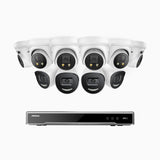H800X - 4K 16 Channel PoE Security System with 4 Bullet & 6 Turret Cameras, 1/1.8'' BSI Sensor, f/1.6 Aperture (0.003 Lux), Siren & Strobe Alarm,Two-Way Audio, Human & Vehicle Detection, Perimeter Protection, Works with Alexa, All-Metal Housing