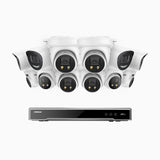 H800X - 4K 16 Channel PoE Security System with 4 Bullet & 8 Turret Cameras, 1/1.8'' BSI Sensor, f/1.6 Aperture (0.003 Lux), Siren & Strobe Alarm,Two-Way Audio, Human & Vehicle Detection, Perimeter Protection, Works with Alexa, All-Metal Housing