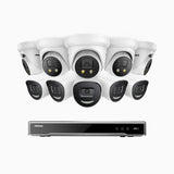 H800X - 4K 16 Channel PoE Security System with 5 Bullet & 5 Turret Cameras, 1/1.8'' BSI Sensor, f/1.6 Aperture (0.003 Lux), Siren & Strobe Alarm,Two-Way Audio, Human & Vehicle Detection, Perimeter Protection, Works with Alexa, All-Metal Housing