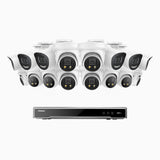 H800X - 4K 16 Channel PoE Security System with 6 Bullet & 10 Turret Cameras, 1/1.8'' BSI Sensor, f/1.6 Aperture (0.003 Lux), Siren & Strobe Alarm,Two-Way Audio, Human & Vehicle Detection,  Perimeter Protection, Works with Alexa, All-Metal Housing