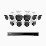 H800X - 4K 16 Channel PoE Security System with 6 Bullet & 4 Turret Cameras, 1/1.8'' BSI Sensor, f/1.6 Aperture (0.003 Lux), Siren & Strobe Alarm,Two-Way Audio, Human & Vehicle Detection,  Perimeter Protection, Works with Alexa, All-Metal Housing
