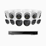 H800X - 4K 16 Channel PoE Security System with 6 Bullet & 6 Turret Cameras, 1/1.8'' BSI Sensor, f/1.6 Aperture (0.003 Lux), Siren & Strobe Alarm,Two-Way Audio, Human & Vehicle Detection,  Perimeter Protection, Works with Alexa, All-Metal Housing