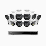 H800X - 4K 16 Channel PoE Security System with 8 Bullet & 4 Turret Cameras, 1/1.8'' BSI Sensor, f/1.6 Aperture (0.003 Lux), Siren & Strobe Alarm,Two-Way Audio, Human & Vehicle Detection, Perimeter Protection, Works with Alexa, All-Metal Housing