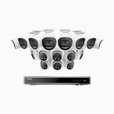 H800X - 4K 16 Channel PoE Security System with 8 Bullet & 8 Turret Cameras, 1/1.8'' BSI Sensor, f/1.6 Aperture (0.003 Lux), Siren & Strobe Alarm,Two-Way Audio, Human & Vehicle Detection,  Perimeter Protection, Works with Alexa, All-Metal Housing