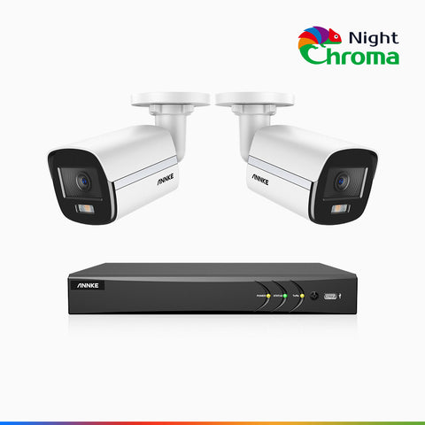 NightChroma<sup>TM</sup>  NAK500 - Updated Version, 3K 8 Channel 2 Cameras TVI Security System, Acme Color Night Vision, 2960 × 1665 Resolution, f/1.0 Aperture (0.001 Lux), Built-in Microphone, IP67
