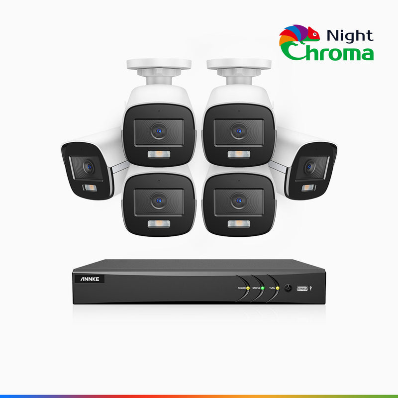 NightChroma<sup>TM</sup>  NAK500 - Updated Version, 3K 8 Channel 6 Cameras TVI Security System, Acme Color Night Vision, 2960 × 1665 Resolution, f/1.0 Aperture (0.001 Lux), Built-in Microphone, IP67