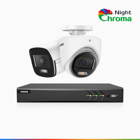 NightChroma<sup>TM</sup>  NAK500 - Updated Version,  3K 8 Channel TVI Security System with 1 Bullet & 1 Turret Cameras, Acme Color Night Vision, 2960 × 1665 Resolution, f/1.0 Aperture (0.001 Lux), Built-in Microphone, IP67