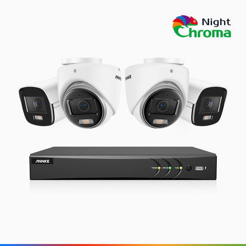 NightChroma<sup>TM</sup>  NAK500 - Updated Version, 3K 8 Channel TVI Security System with 2 Bullet & 2 Turret Cameras, Acme Color Night Vision, 2960 × 1665 Resolution, f/1.0 Aperture (0.001 Lux), Built-in Microphone, IP67