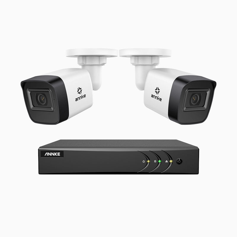 EL200 - 1080p 4 Channel Outdoor Wired Security CCTV System with 2 Cameras, 3.6 MM Lens, Smart DVR with Human & Vehicle Detection, 66 ft Infrared Night Vision, 4-in-1 Output Signal, IP67