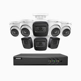 EL200 - 1080p 16 Channel Outdoor Wired Security CCTV System with 4 Bullet & 4 Turret Cameras, 3.6 MM Lens, Smart DVR with Human & Vehicle Detection, 66 ft Infrared Night Vision, 4-in-1 Output Signal, IP67