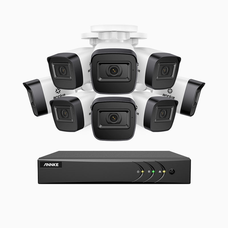 EL200 - 1080p 16 Channel Outdoor Wired Security CCTV System with 8 Cameras, 3.6 MM Lens, Smart DVR with Human & Vehicle Detection, 66 ft Infrared Night Vision, 4-in-1 Output Signal, IP67