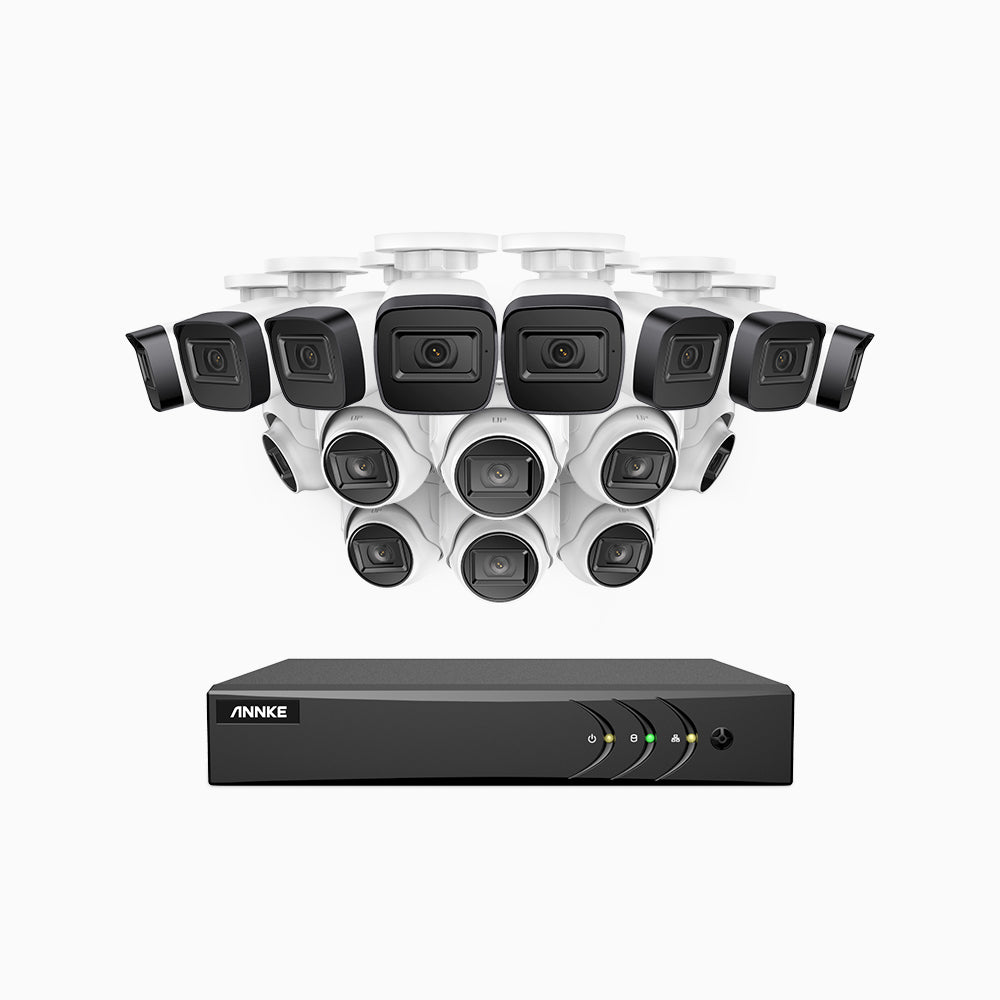 EL200 - 1080p 16 Channel Outdoor Wired Security CCTV System with 8 Bullet & 8 Turret Cameras, 3.6 MM Lens, Smart DVR with Human & Vehicle Detection, 66 ft Infrared Night Vision, 4-in-1 Output Signal, IP67