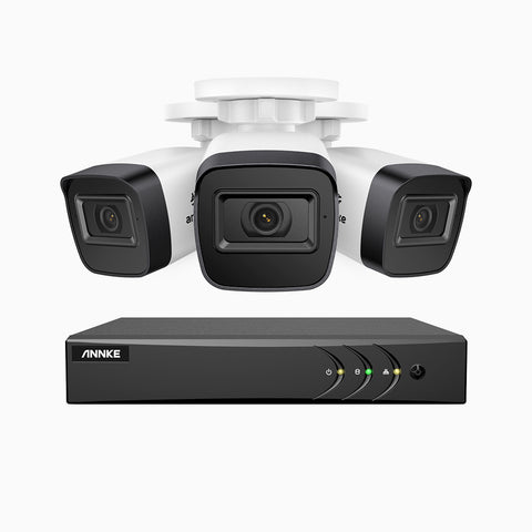 EL200 - 1080p 8 Channel Outdoor Wired Security CCTV System with 3 Cameras, 3.6 MM Lens, Smart DVR with Human & Vehicle Detection, 66 ft Infrared Night Vision, 4-in-1 Output Signal, IP67