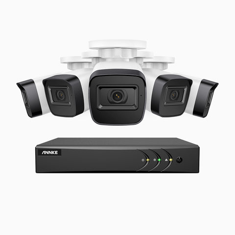 EL200 - 1080p 8 Channel Outdoor Wired Security CCTV System with 5 Cameras, 3.6 MM Lens, Smart DVR with Human & Vehicle Detection, 66 ft Infrared Night Vision, 4-in-1 Output Signal, IP67