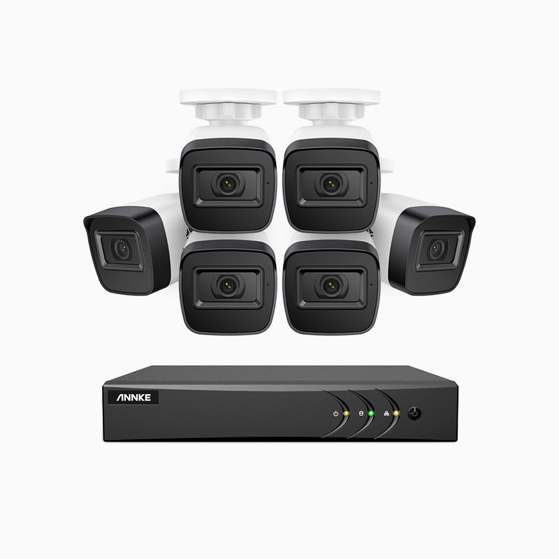 EL200 - 1080p 8 Channel Outdoor Wired Security CCTV System with 6 Cameras, 3.6 MM Lens, Smart DVR with Human & Vehicle Detection, 66 ft Infrared Night Vision, 4-in-1 Output Signal, IP67