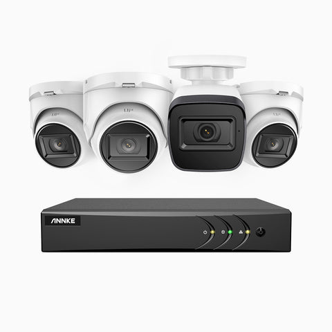 EL200 - 1080p 8 Channel Outdoor Wired Security CCTV System with 1 Bullet & 3 Turret Cameras, 3.6 MM Lens, Smart DVR with Human & Vehicle Detection, 66 ft Infrared Night Vision, 4-in-1 Output Signal, IP67