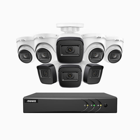 EL200 - 1080p 8 Channel Outdoor Wired Security CCTV System with 4 Bullet & 4 Turret Cameras, 3.6 MM Lens, Smart DVR with Human & Vehicle Detection, 66 ft Infrared Night Vision, 4-in-1 Output Signal, IP67