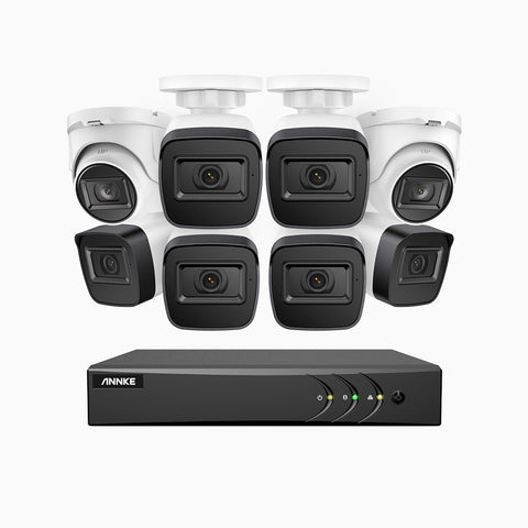 EL200 - 1080p 8 Channel Outdoor Wired Security CCTV System with 6 Bullet & 2 Turret Cameras, 3.6 MM Lens, Smart DVR with Human & Vehicle Detection, 66 ft Infrared Night Vision, 4-in-1 Output Signal, IP67