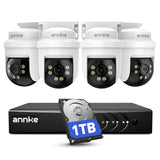 ANNKE 5MP Wired Outdoor Security Camera with Night Vision, One-Way Audio, 8CH 3K Lite DVR and 4 x 5MP Dome Cameras, 350° pan and 90° tilt, Human&Vehicle Detection,IP65,1TB HDD for 24/7 Recording