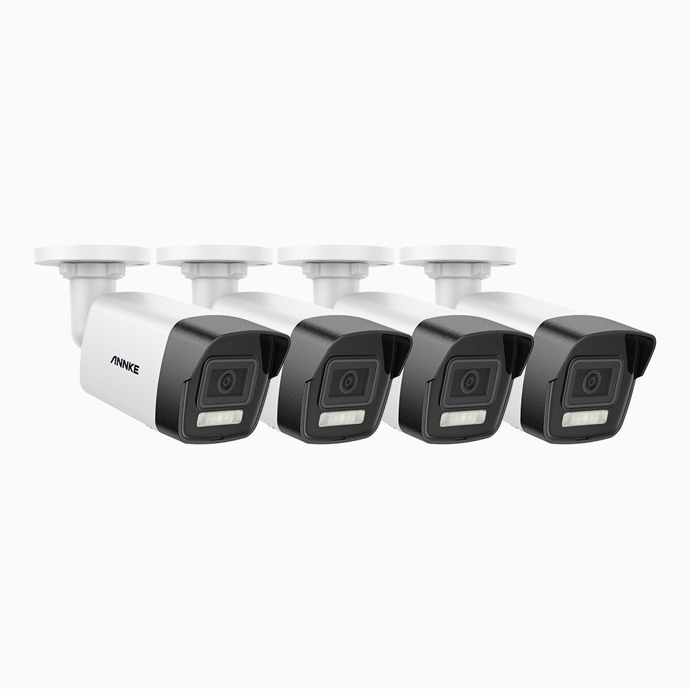AC500 - 4PCS 3K Dual Light Outdoor PoE Security Camera, Color & IR Night Vision, 3072*1728 Resolution, f/1.6 Aperture (0.005 Lux), Human & Vehicle Detection, Built-in Microphone, IP67