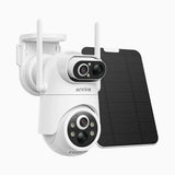 WB400P - 4MP Wireless Outdoor Dual-Lens Battery Security Camera, 100% Wire-Free, 9000mAh Battery & Solar Powered, 350° Pan & 90° Tilt, PIR Human Detection, Two-Way Audio