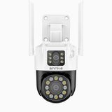 WCD600 - 6MP UHD Dual-Lens Outdoor Wireless WiFi Security Camera, Red Blue Flashing Lights & Siren, Smart Dual Light Night Vision, Two-Way Audio, 300° Pan & 90° Tilt, Cloud & Max. 128 GB Local Storage, Works with Alexa