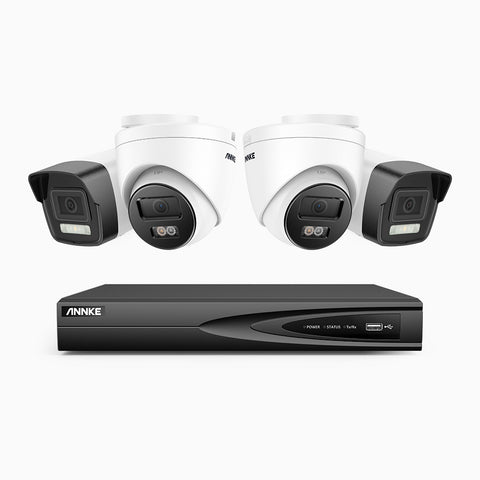 AH500 - 3K 4 Channel PoE Security System with 2 Bullet & 2 Turret Cameras, Color & IR Night Vision, 3072*1728 Resolution, f/1.6 Aperture (0.005 Lux), Human & Vehicle Detection, Built-in Microphone,IP67
