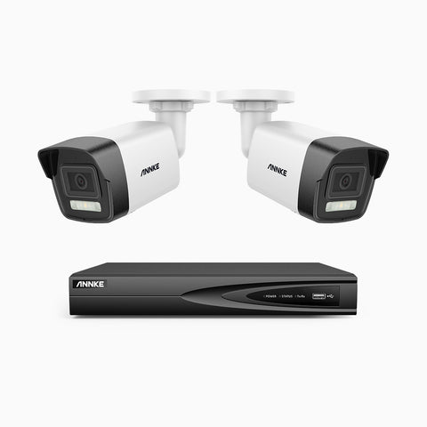 AH500 - 3K 4 Channel 2 Cameras PoE Security System, Color & IR Night Vision, 3072*1728 Resolution, f/1.6 Aperture (0.005 Lux), Human & Vehicle Detection, Built-in Microphone,IP67