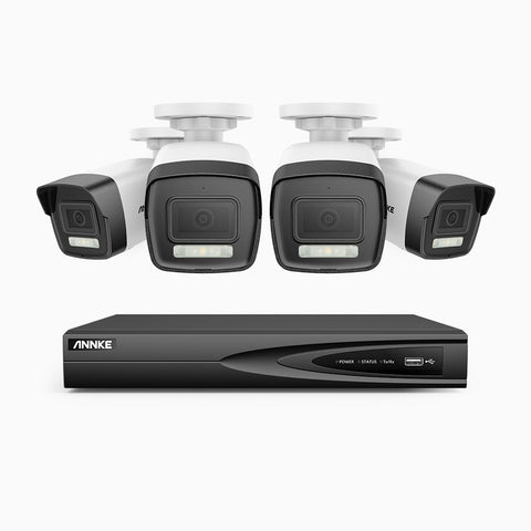 AH500 - 3K 4 Channel 4 Cameras PoE Security System, Color & IR Night Vision, 3072*1728 Resolution, f/1.6 Aperture (0.005 Lux), Human & Vehicle Detection, Built-in Microphone,IP67