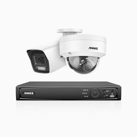 H800 - 4K 4 Channel PoE Security System with 1 Bullet & 1 Dome (IK10) Cameras, Vandal-Resistant, Human & Vehicle Detection, Built-in Mic, RTSP Supported