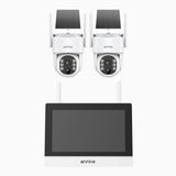 WTB400 - 4MP 4 Channel 2 Solar Cameras Wireless NVR CCTV System with 7″ Monitor,  IPS Touch Screen, Motion Detection, Two-Way Audio, 9000mAh Rechargeable Battery & Solar Powered, 270° Pan & 90° Tilt,  Works with Alexa